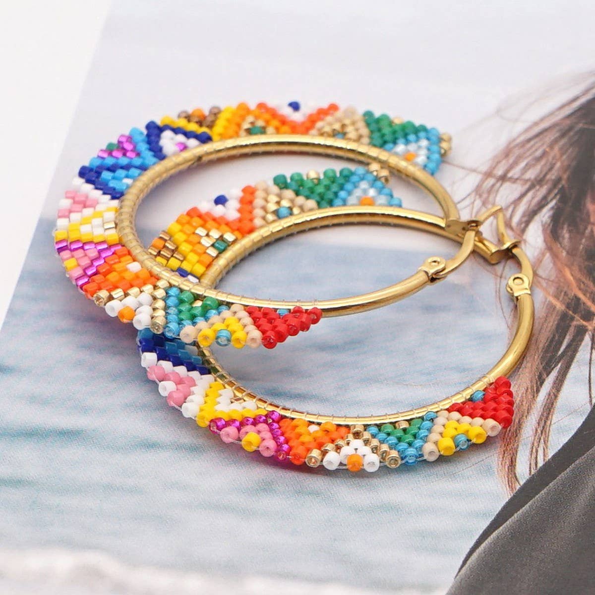 BEADED RICE BEADS HAND-WOVEN COLORFUL EARRINGS_CWMM3873