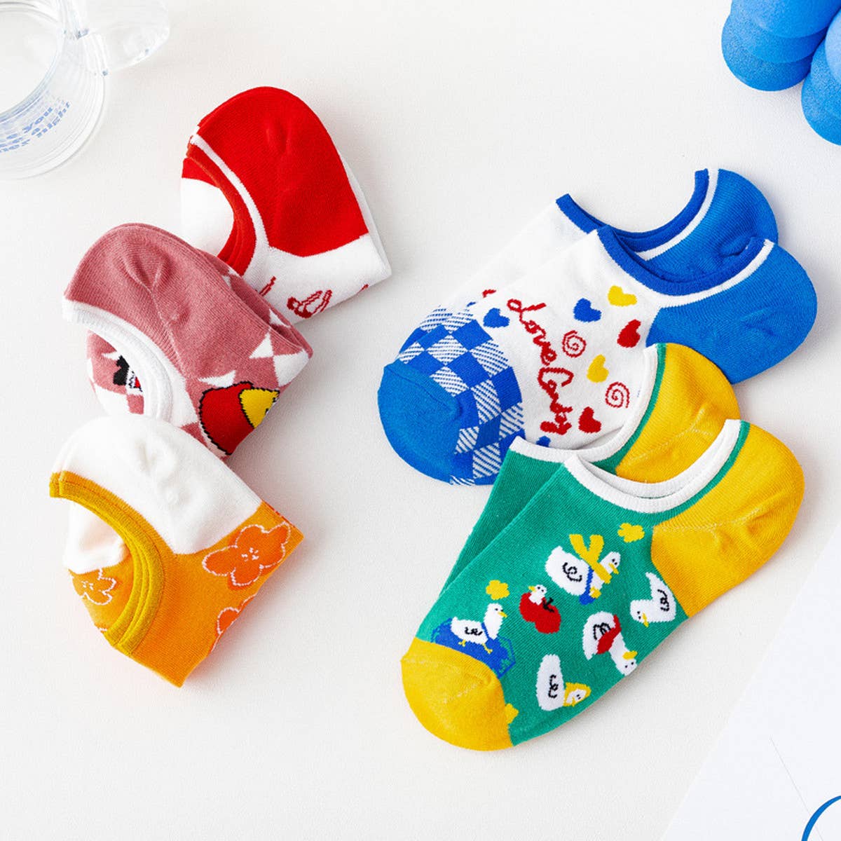 WOMEN PRINTED CUTE INVISIBLE SHALLOW BOAT SOCKS