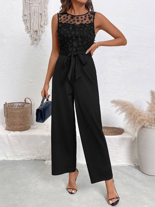 Lace stitching high waist straight tube jumpsuit