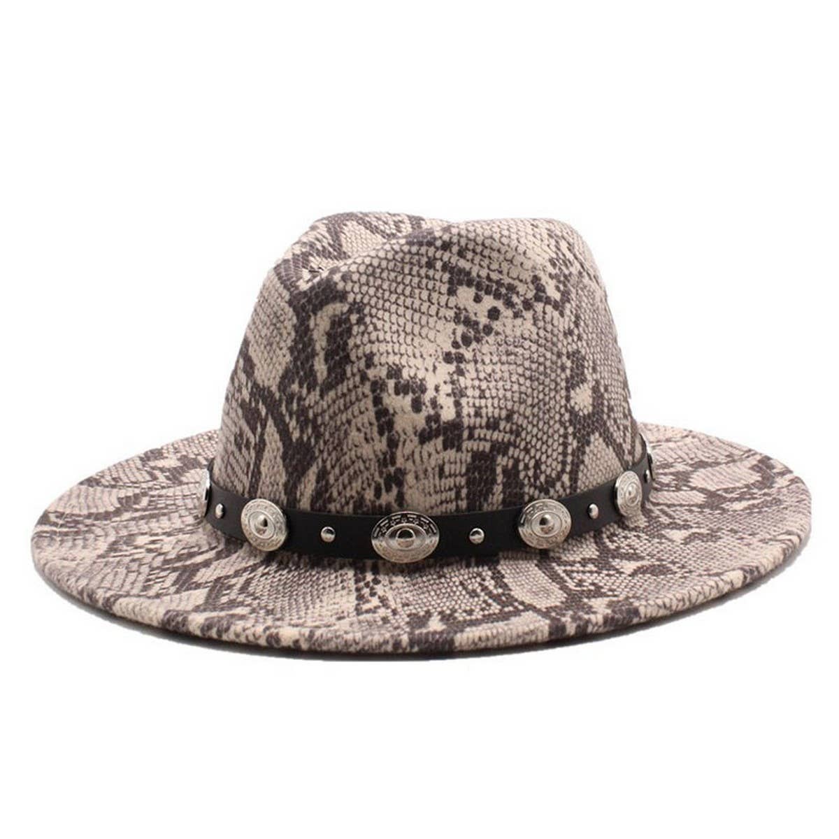 SNAKE PRINT HAT FLAT BRIM HAT JAZZ HAT WOOLEN HAT_CWAH2587