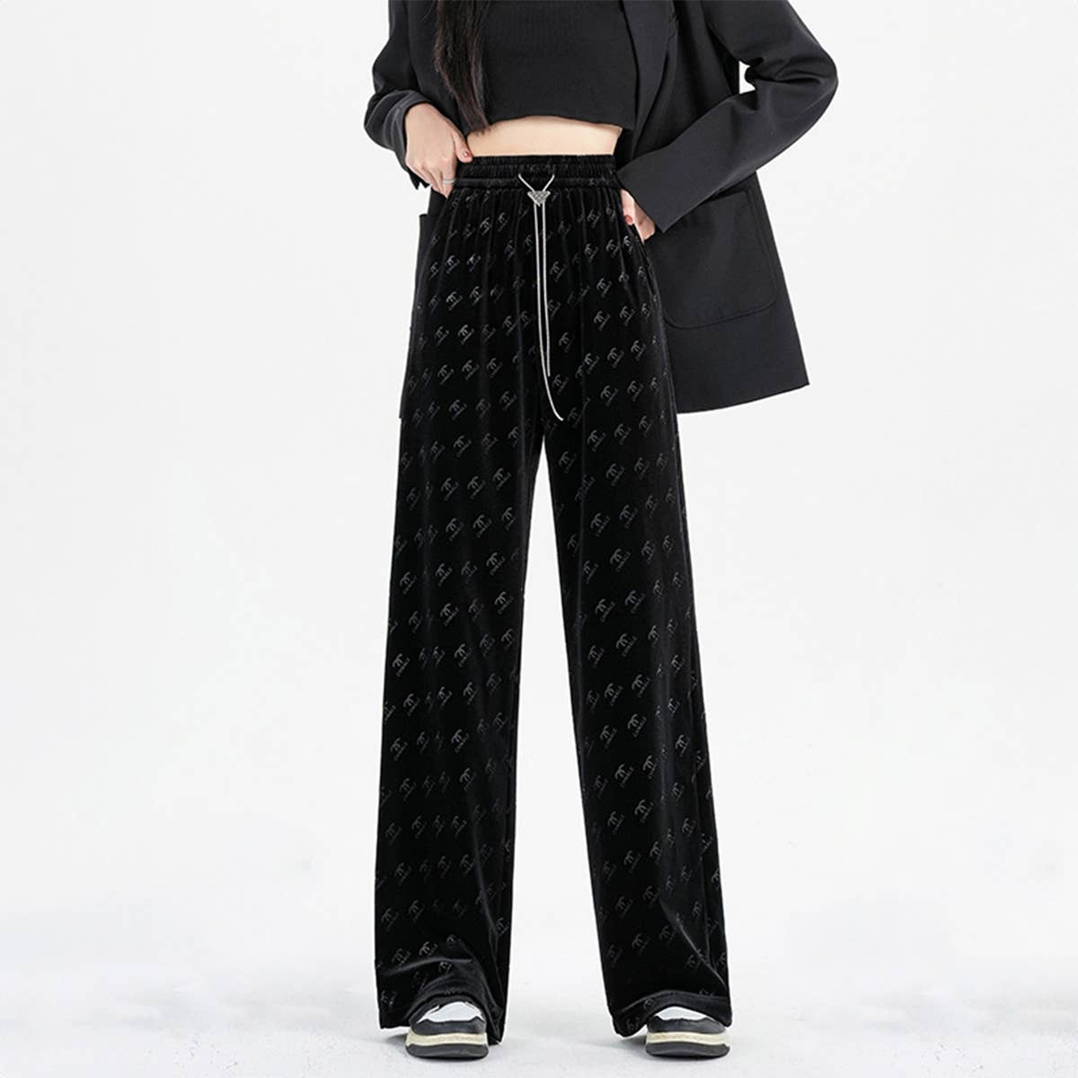 High waist plus velvet thick drapery pants