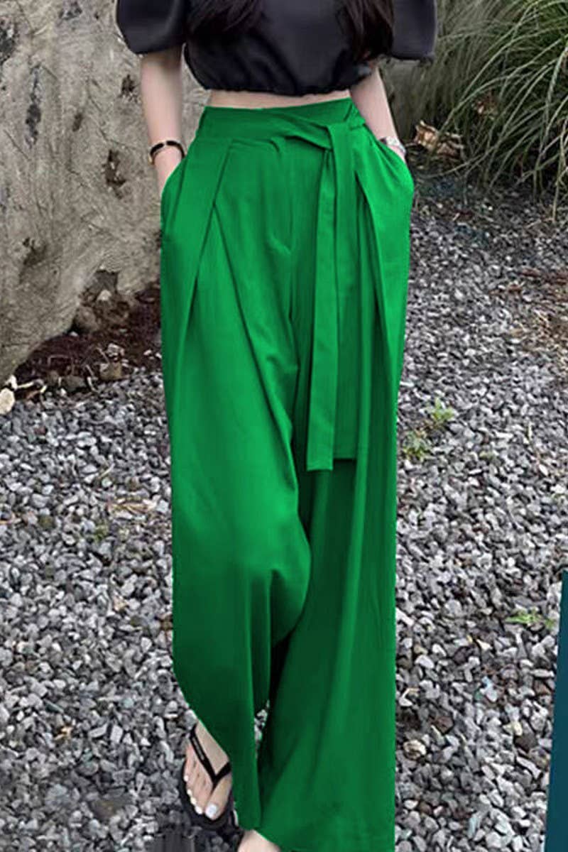 CWBLP00918_ELEGANT GREY DRAPEY WIDE-LEG PANTS FOR WOMEN