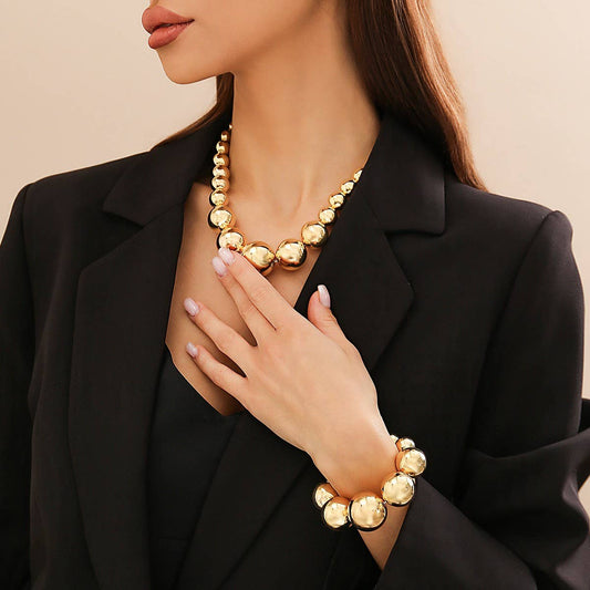 VINTAGE MINIMALIST LARGE BEADED NECKLACE BRACELET