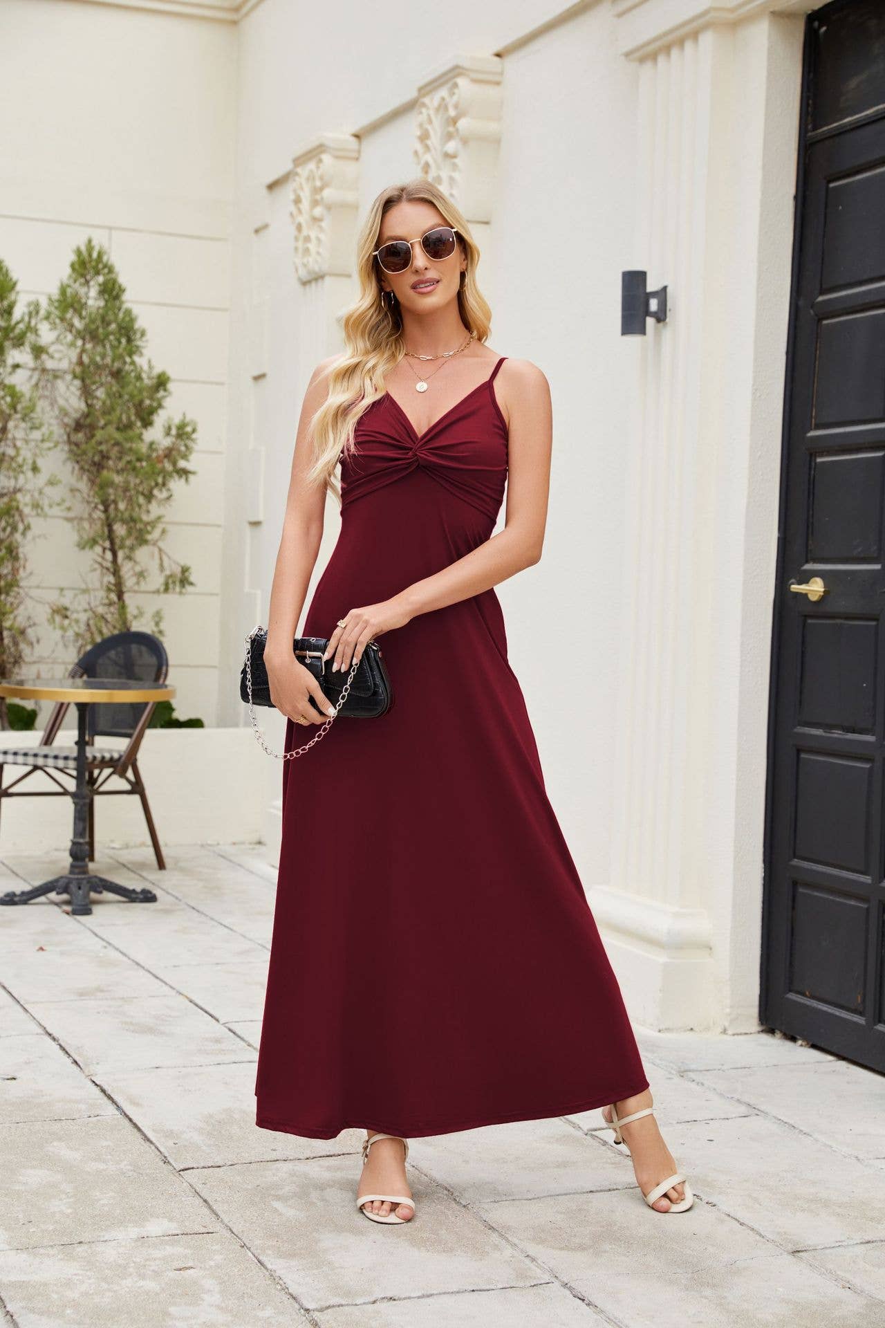 Long elegant and loose solid-color halter dress