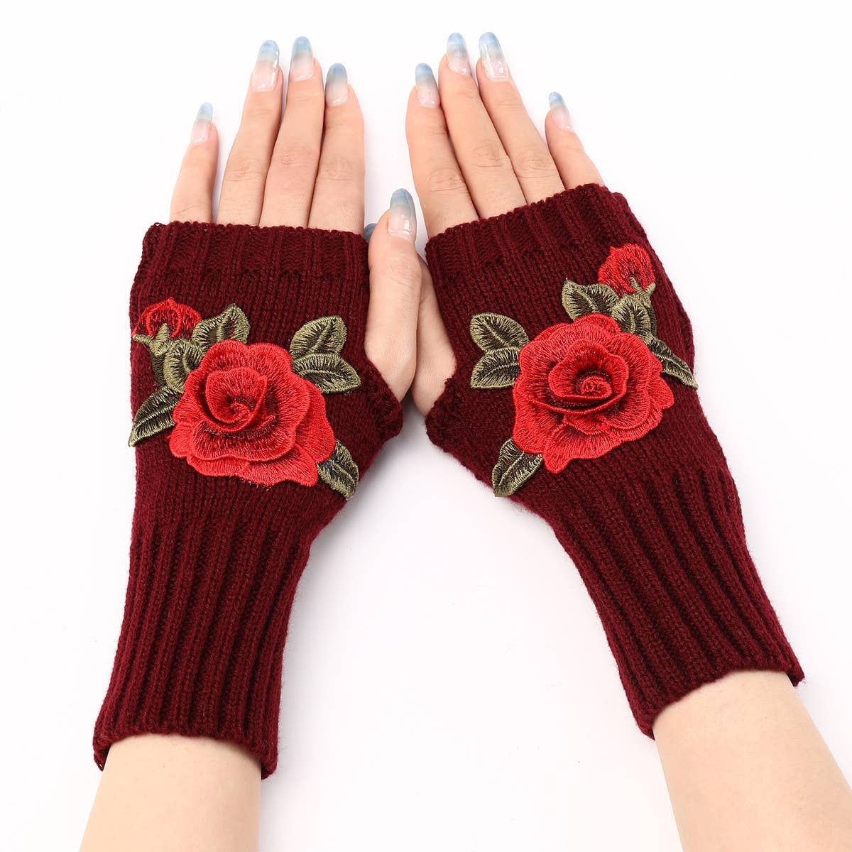 FASHION FLOWER KNITTED GLOVES_CWAG0105
