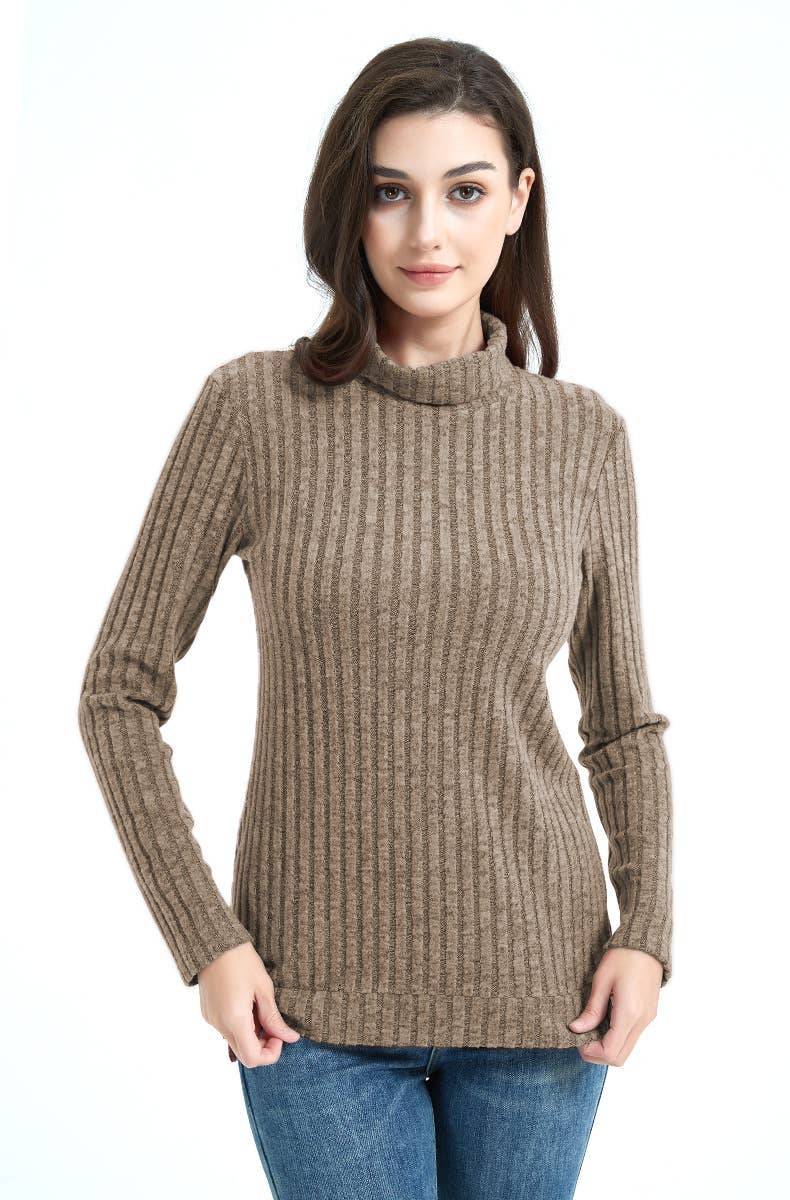 STYLISH TURTLENECK SOLID COLOR PIT STRIPE SWEATER