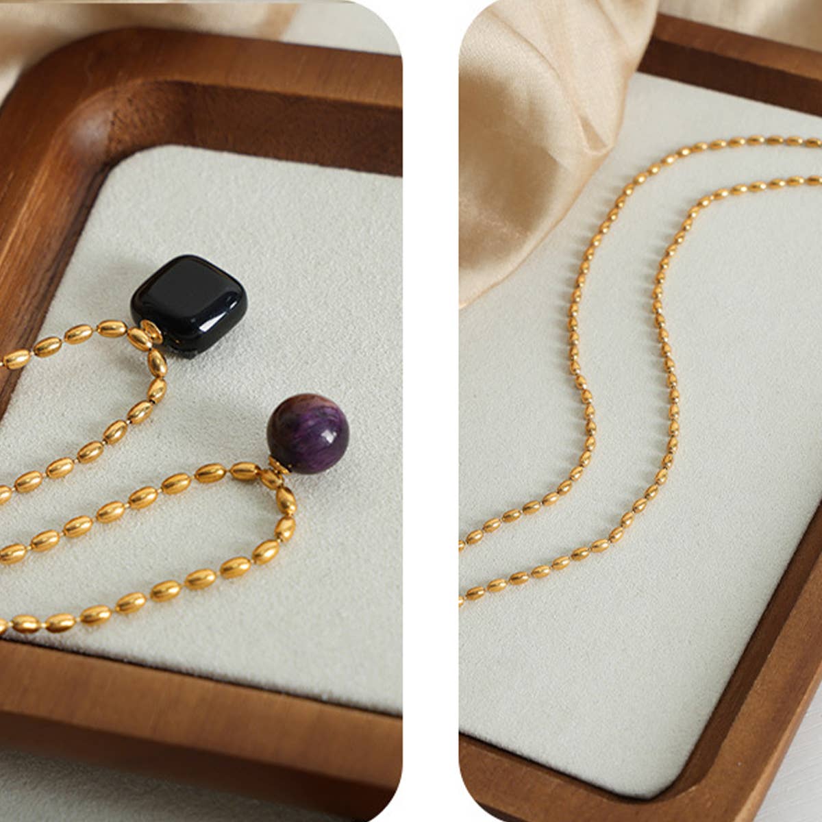 NATURAL STONE AGATE PENDANT TITANIUM STEEL NECKLAC