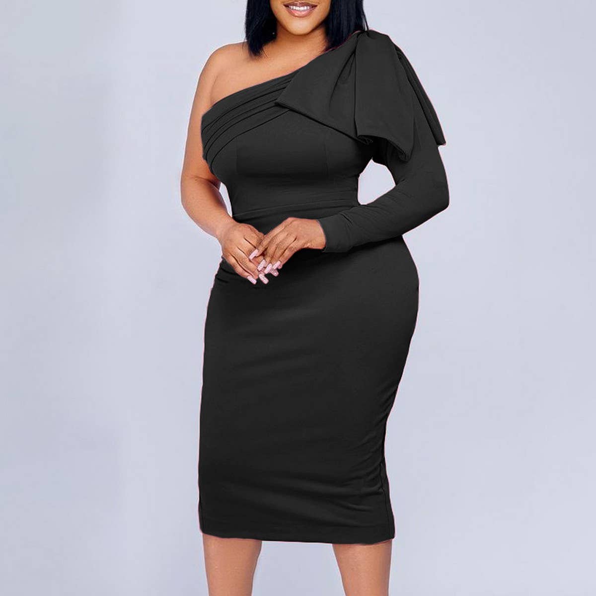 SLANT COLLAR SOLID COLOR FASHIONABLE HIPSEXY DRESS_CWDSD6162