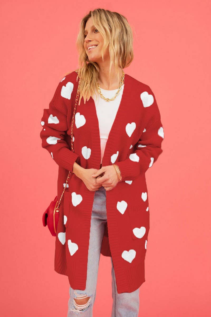 WOMEN CUTE HEART PRINT OPEN FRONT MID CARDIGAN_CWOCAL0487
