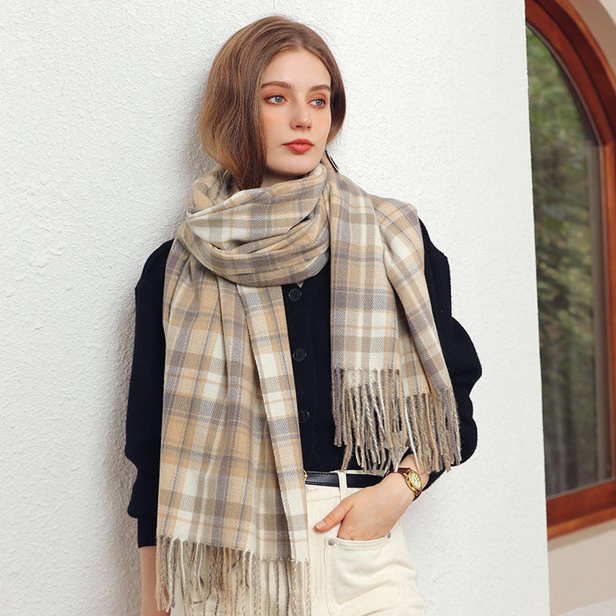 Plaid Winter Scarf Wrap ??Soft Street Style Shawl_CWASC1050