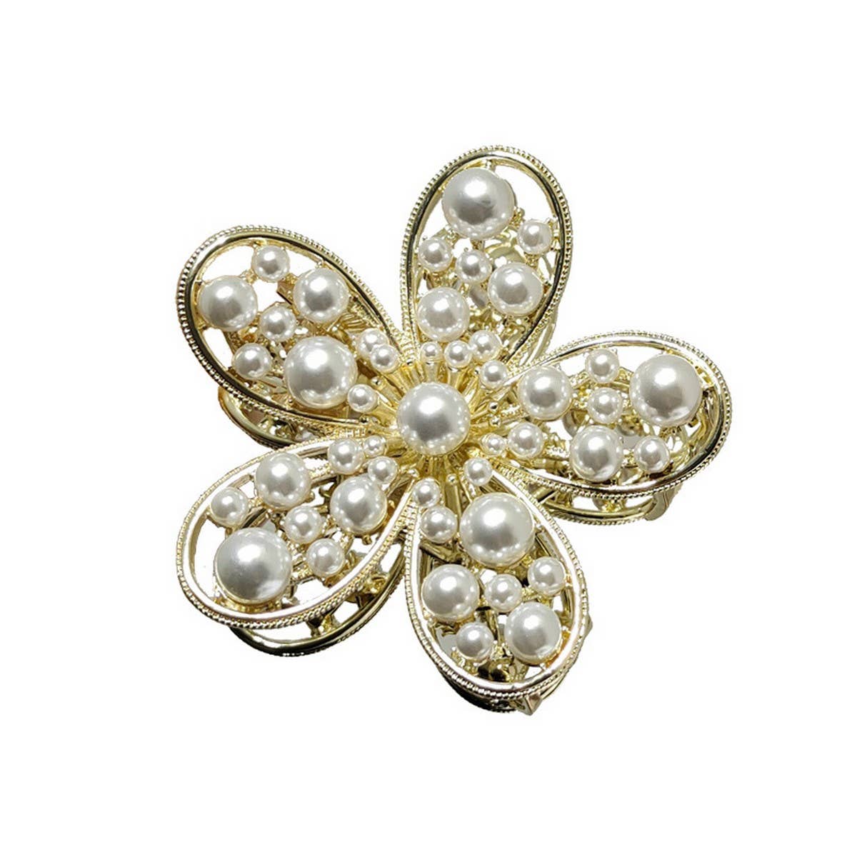 PEARL FLOWER METAL GOLD HAIR CLAW CLIP_CWAHA0620