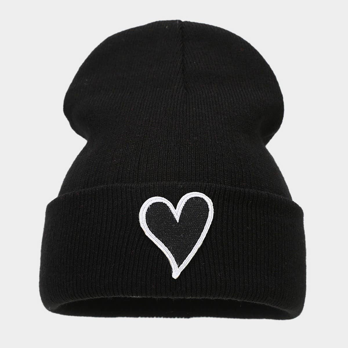 SIMPLE HEART PATCH PILE HAT KNITTED HAT_CWAH2085