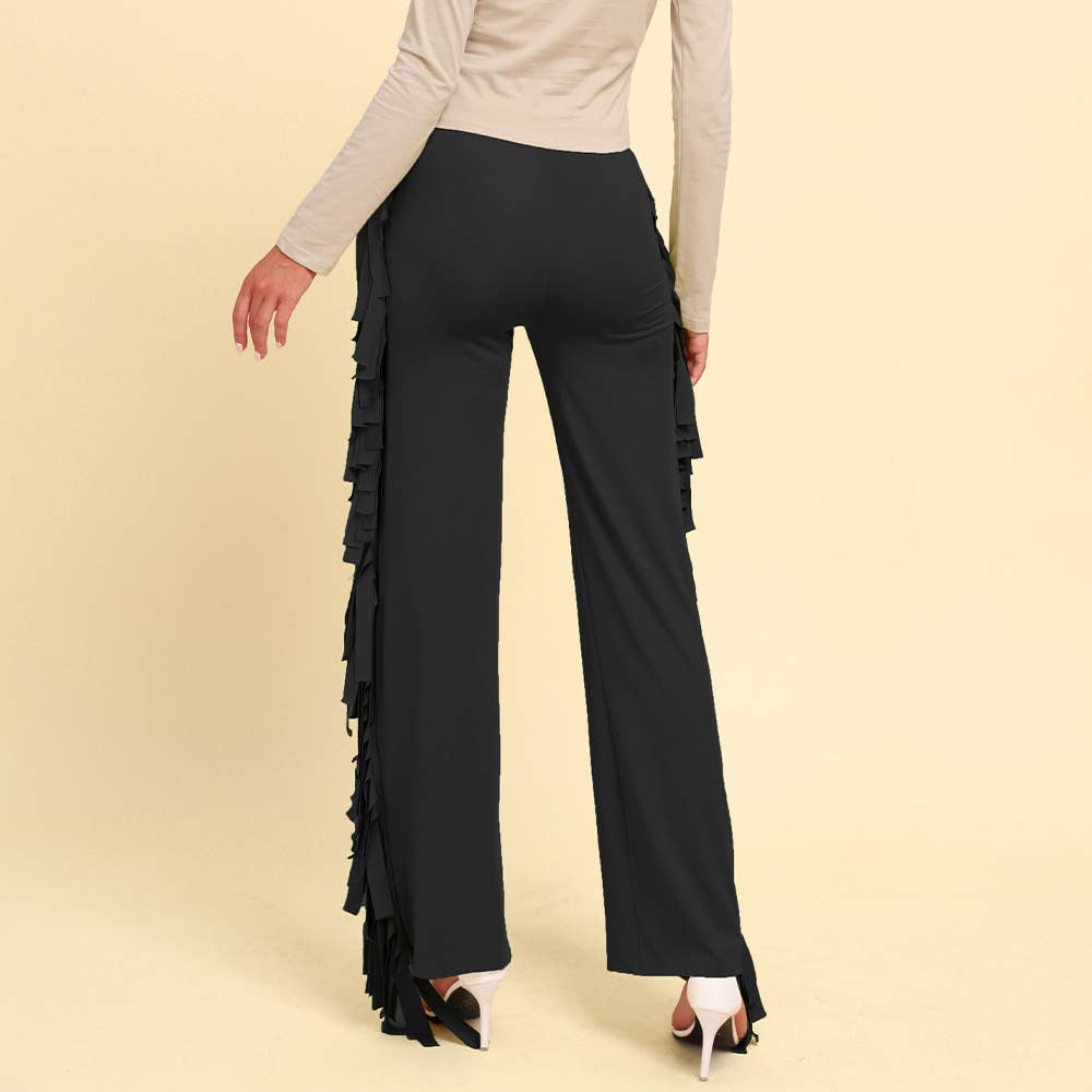 High Waist Fringe Wide Leg Pants