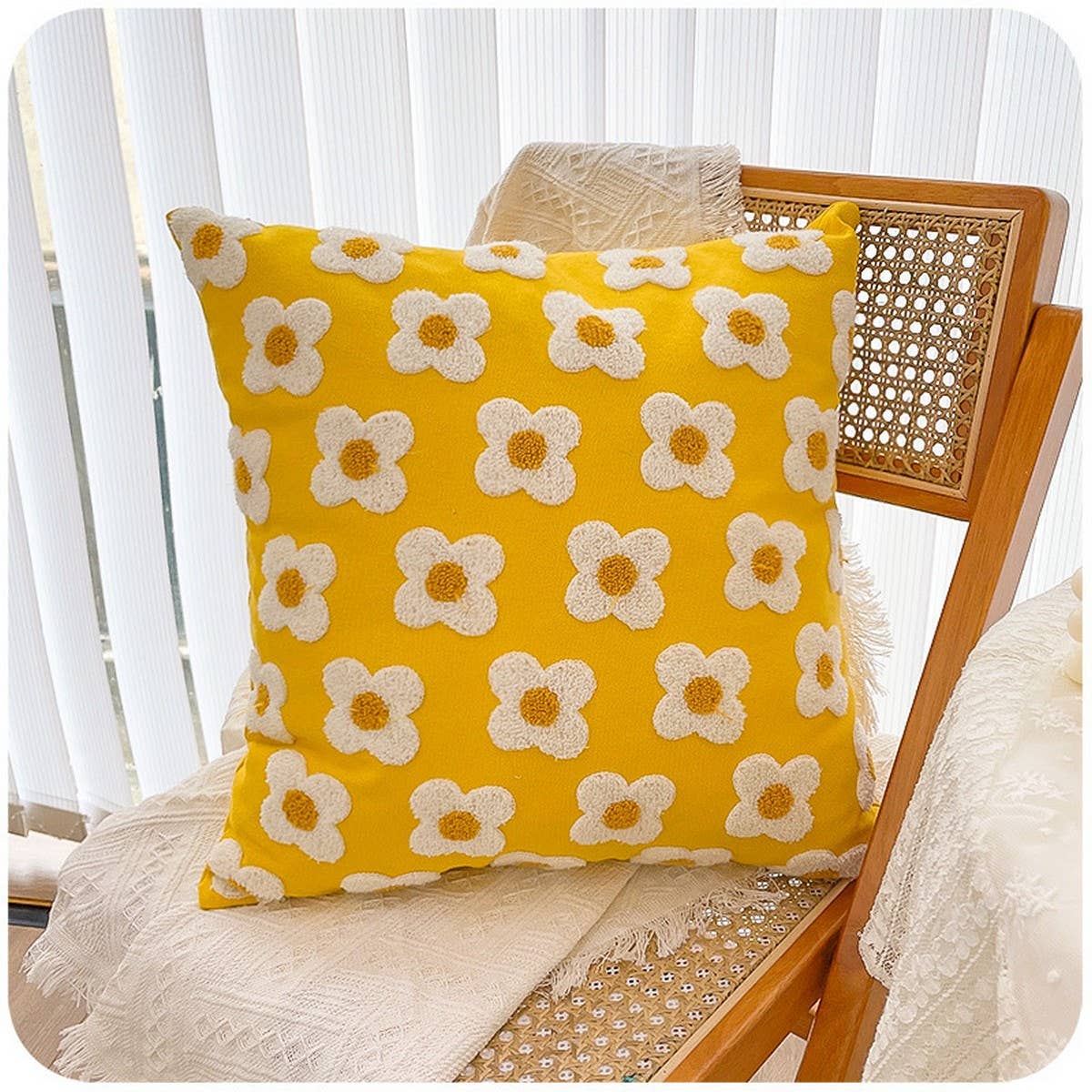 Floral Embroidered Square Pillow Cover Sofa Cushion