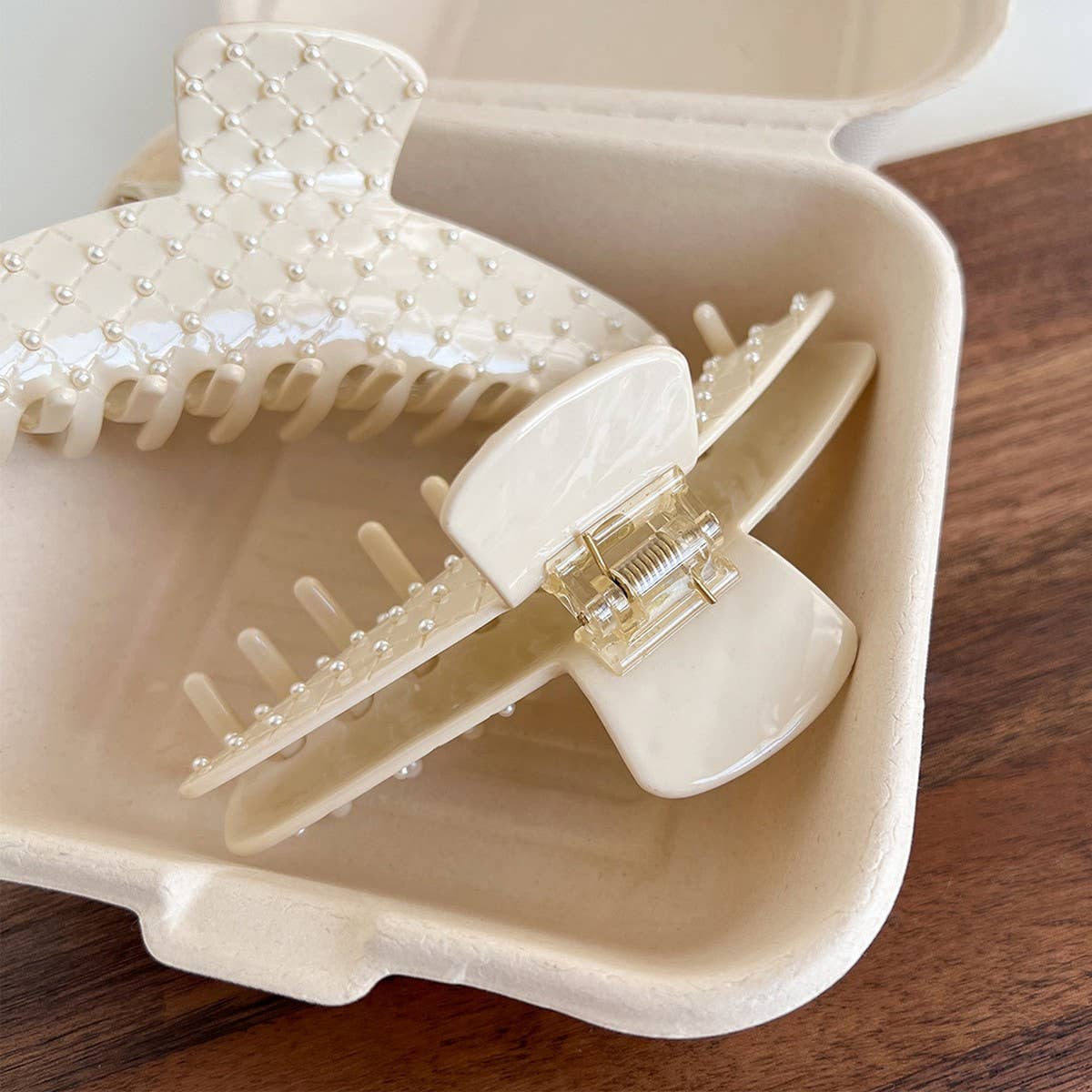 Cream Pearl Hair Claw, Elegant Chic Back Clip