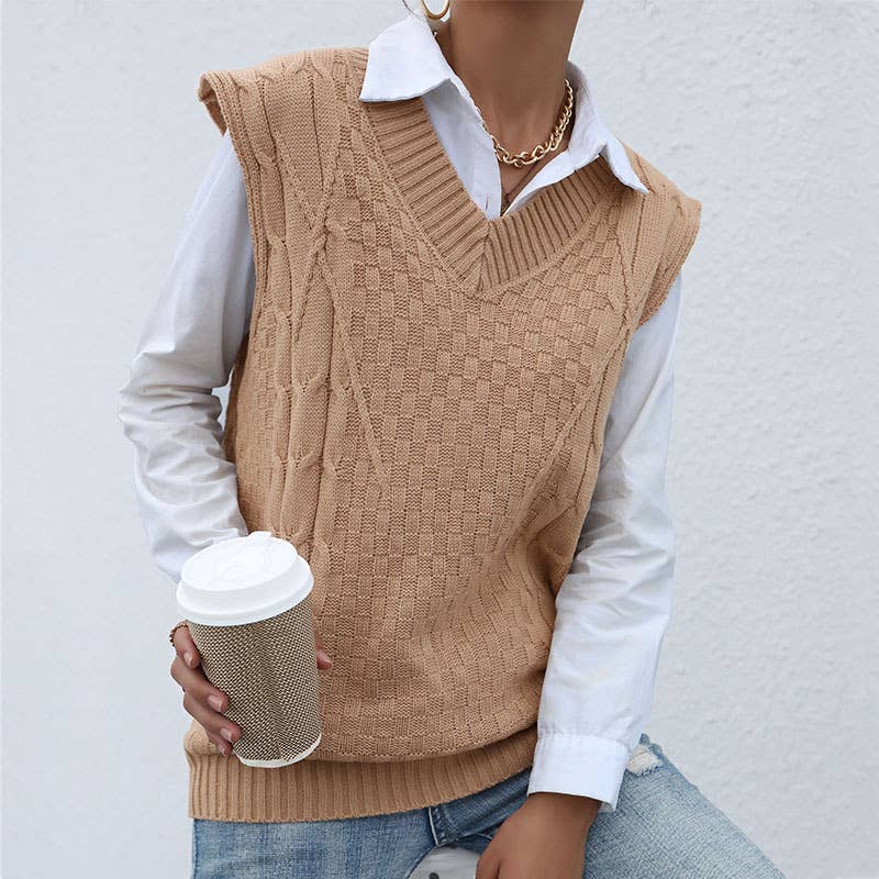 V-neck twisted knit waistcoat
