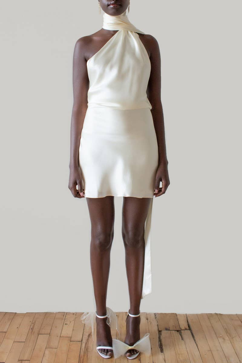 CWDSD8870_SEXY OPEN BACK ADJUSTABLE HALTERNECK SATIN DRESS