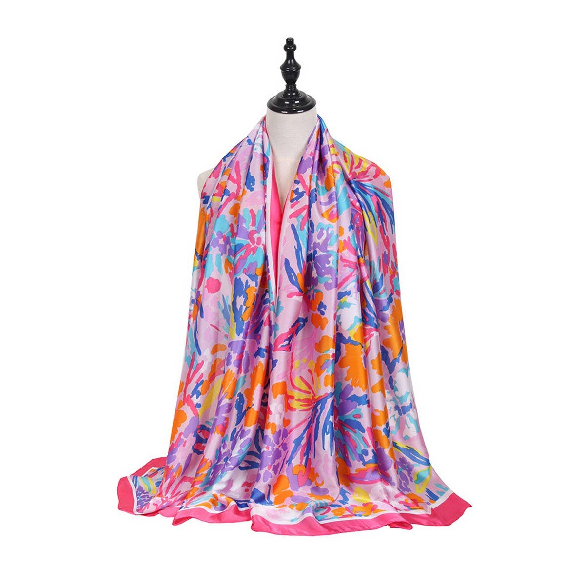 Rainbow Floral Satin Scarf - Summer Sunproof Wrap_CWASC0673