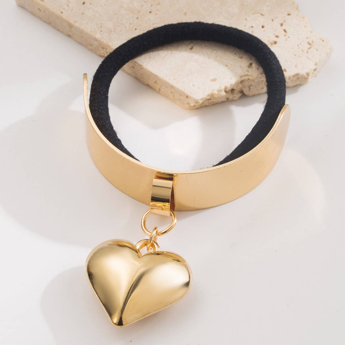 Gold Waterdrop Heart Pendant Elastic Hair Tie