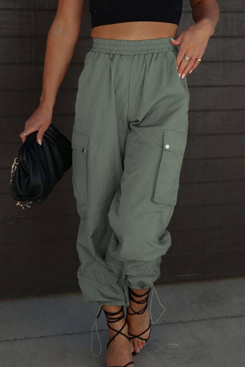CWBMP0208_AUTUMN DRAWSTRING SPORTS WAIST WAIST CARGO PANTS