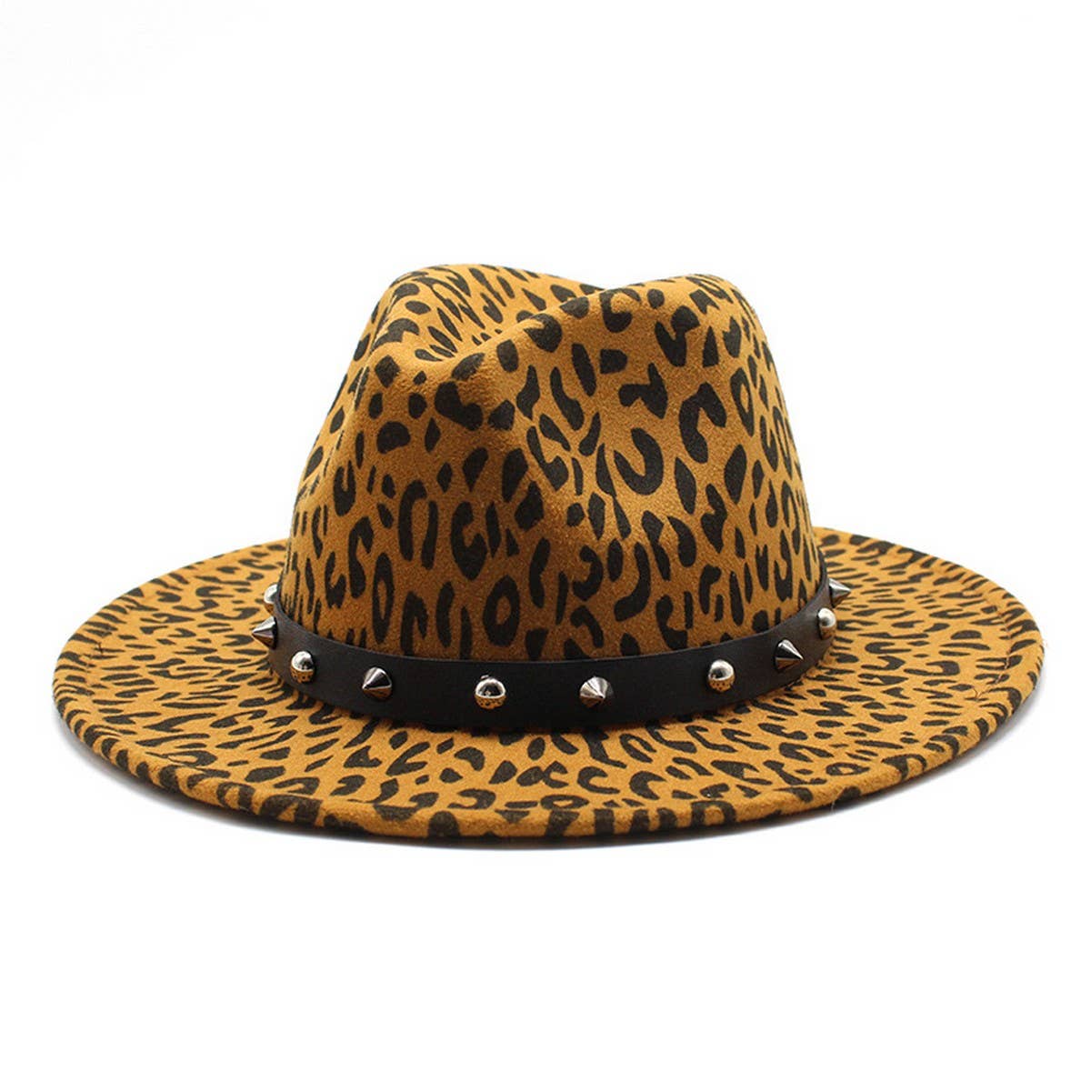 LEOPARD PRINT HAT JAZZ HAT RIVET WIDE BRIM HAT_CWAH2572