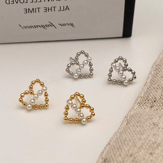 NEW EXQUISITE FASHION HOLLOW HEART PEARL EARRINGS