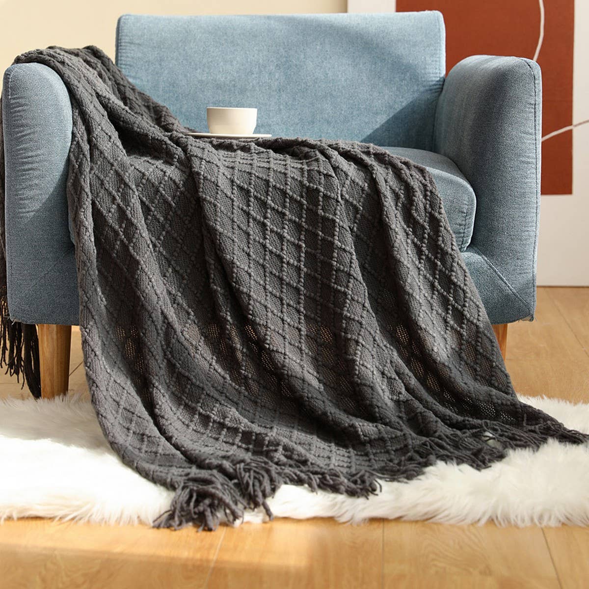 KNITTED SOLID COLOR SOFA BLANKET SHAWL BLANKET