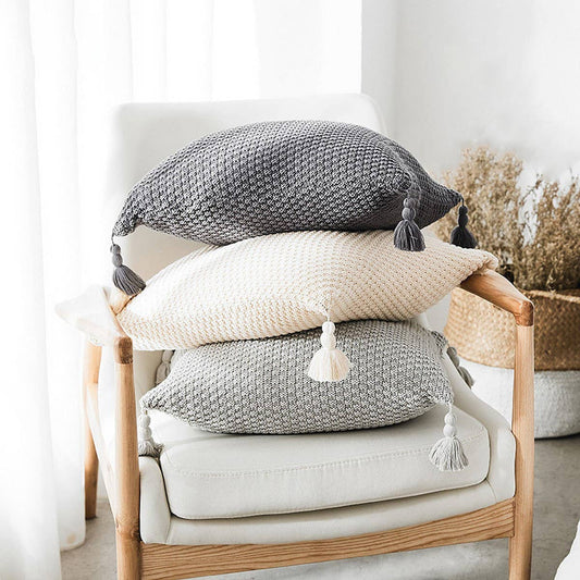 SIMPLE HANDMADE FOUR-CORNER TASSEL THROW PILLOW_CWMM2382