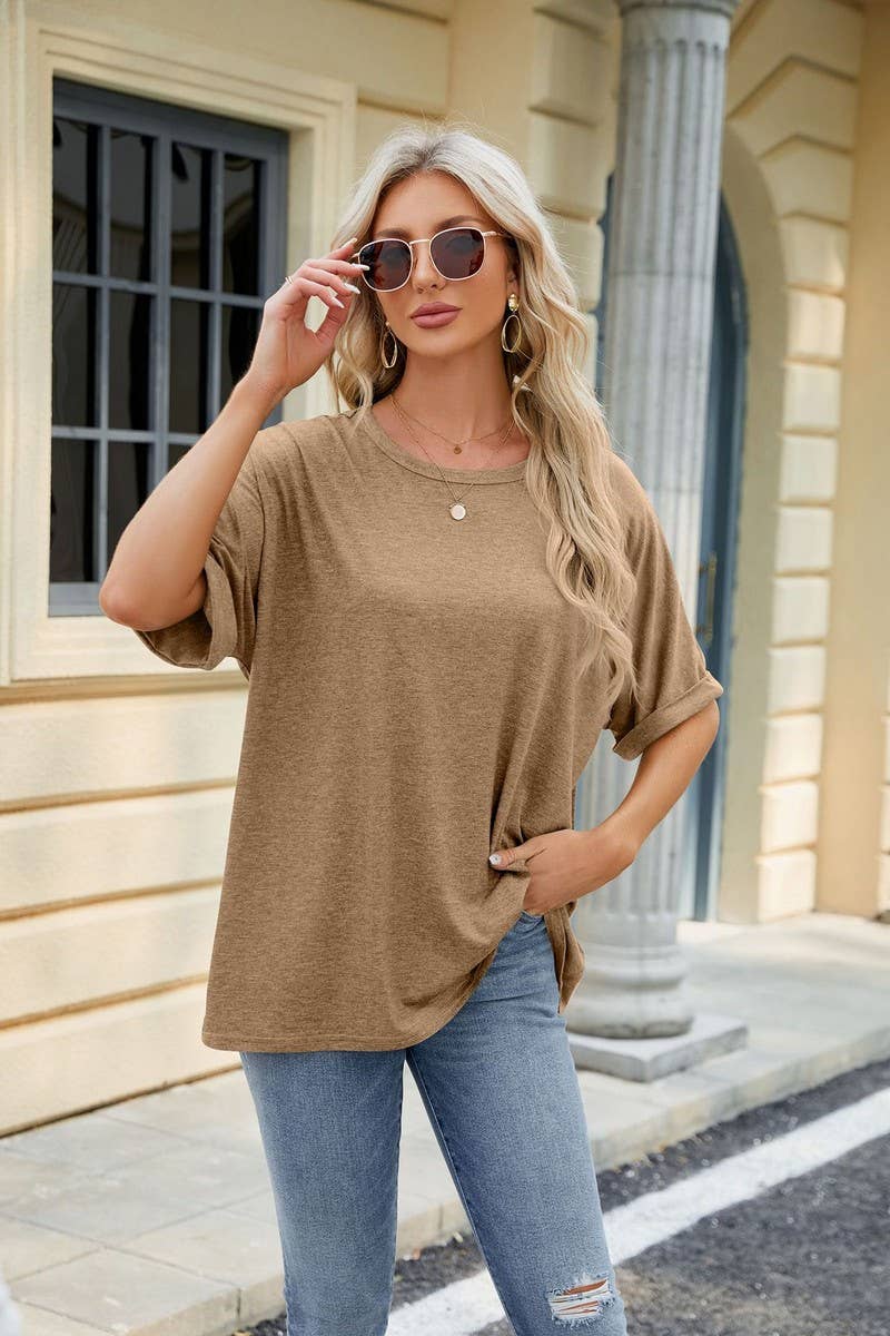 ROUND NECK SOLID COLOR SHORT SLEEVE LOOSE T SHIRT_CWTSTS0280