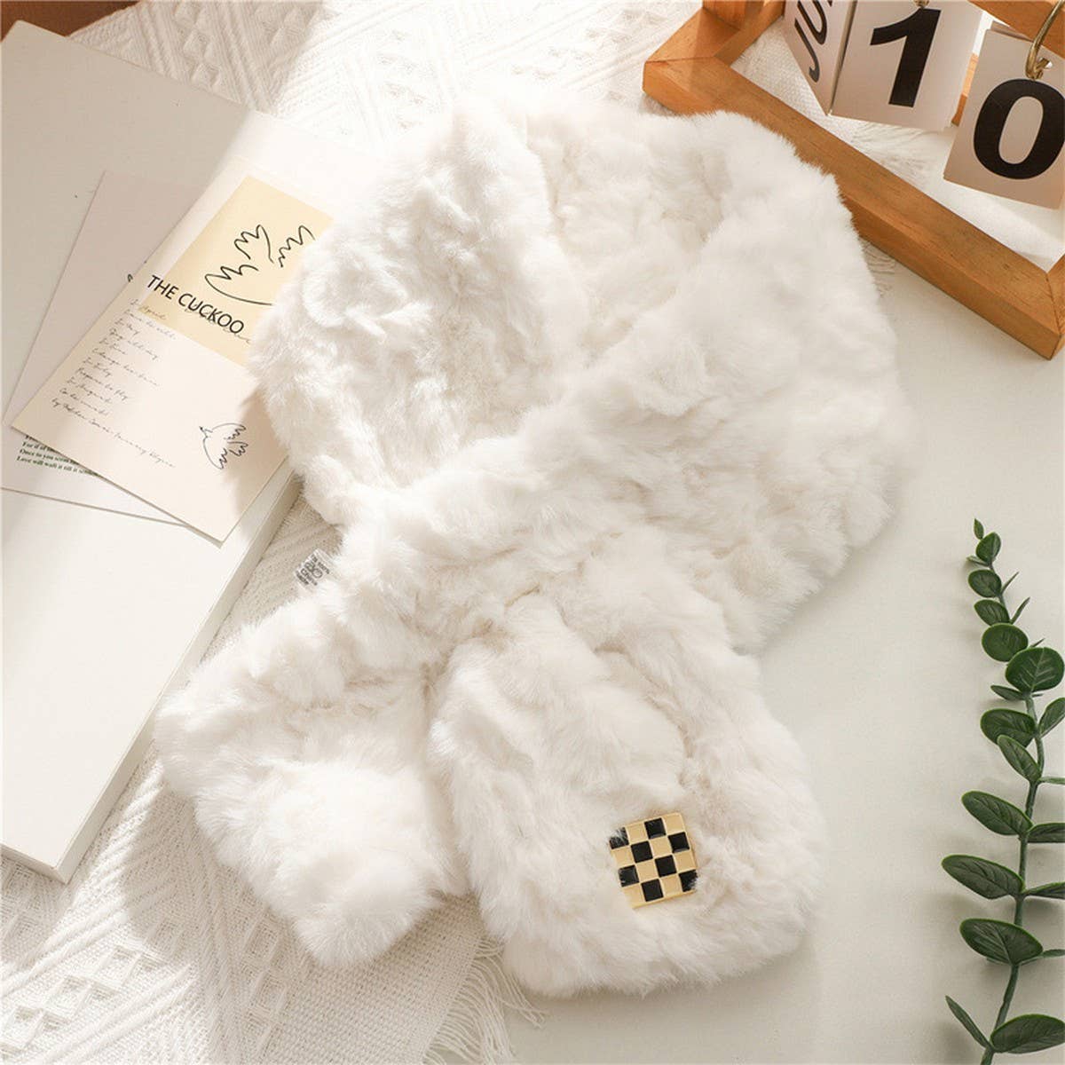 Checkered Sherpa Embossed Cross Scarf for Winter_CWASC1254