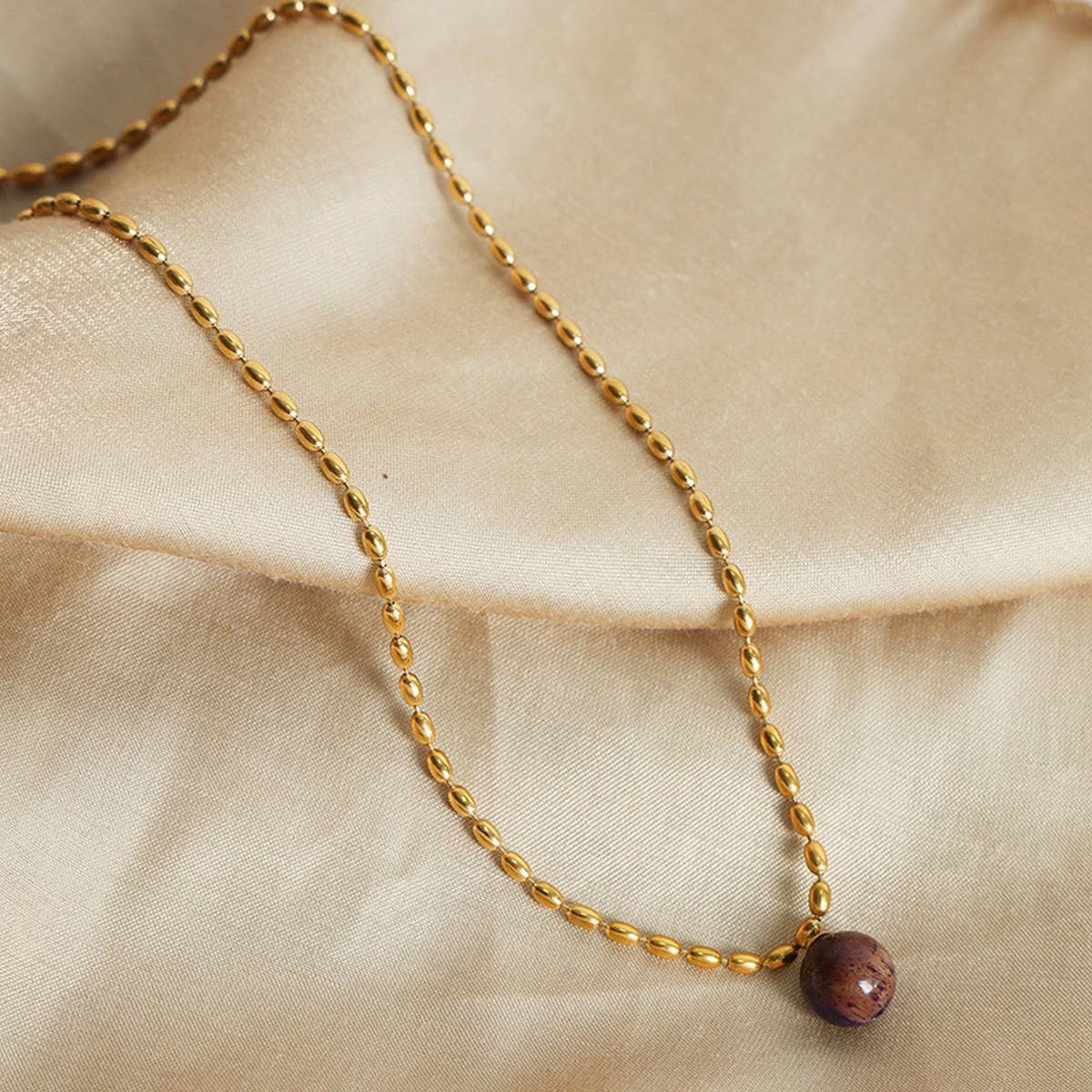 NATURAL STONE AGATE PENDANT TITANIUM STEEL NECKLAC