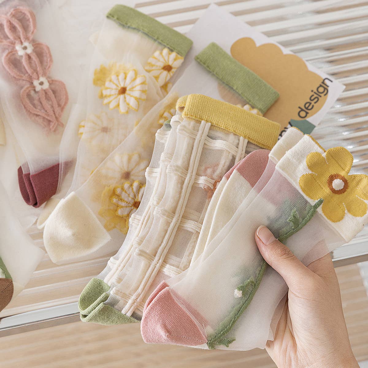 FLORAL SUMMER SHEER MESH SOCKS FOR WOMENS