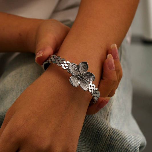 Stainless Steel Flower Bracelet with Petals_CWAJE4605