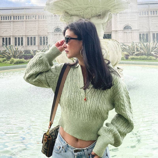 SOLID COLOR V-NECK LONG-SLEEVED SWEATER