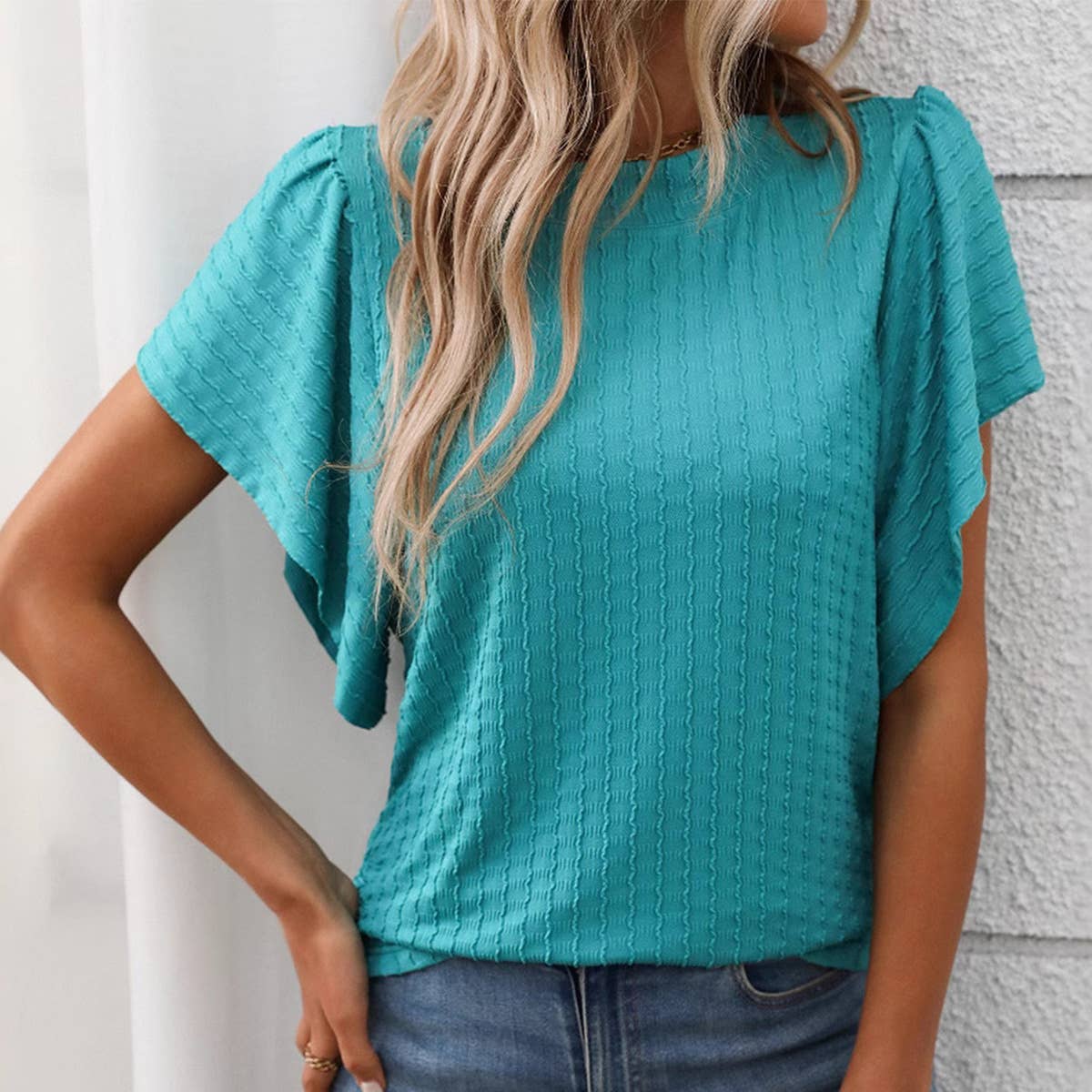 Solid color round neck short sleeve T-shirt
