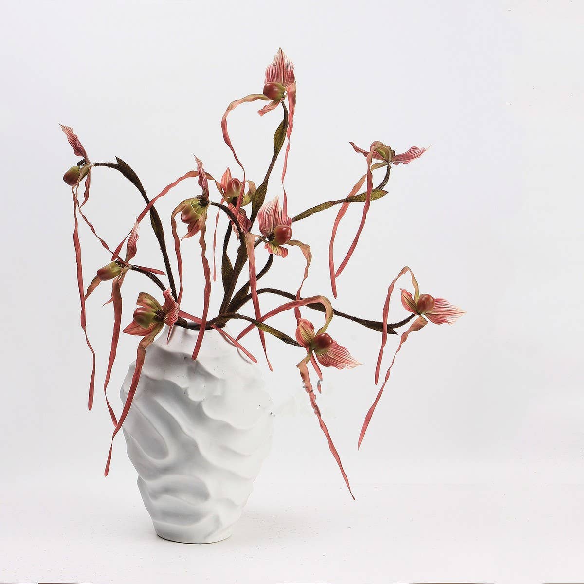 Artificial 3-Head Leafless Slipper Orchid Stem_CWMM6519