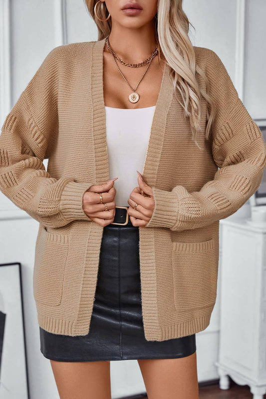 CWOCAL0866_SOLID COLOR OPEN POCKET KNITTED CARDIGAN