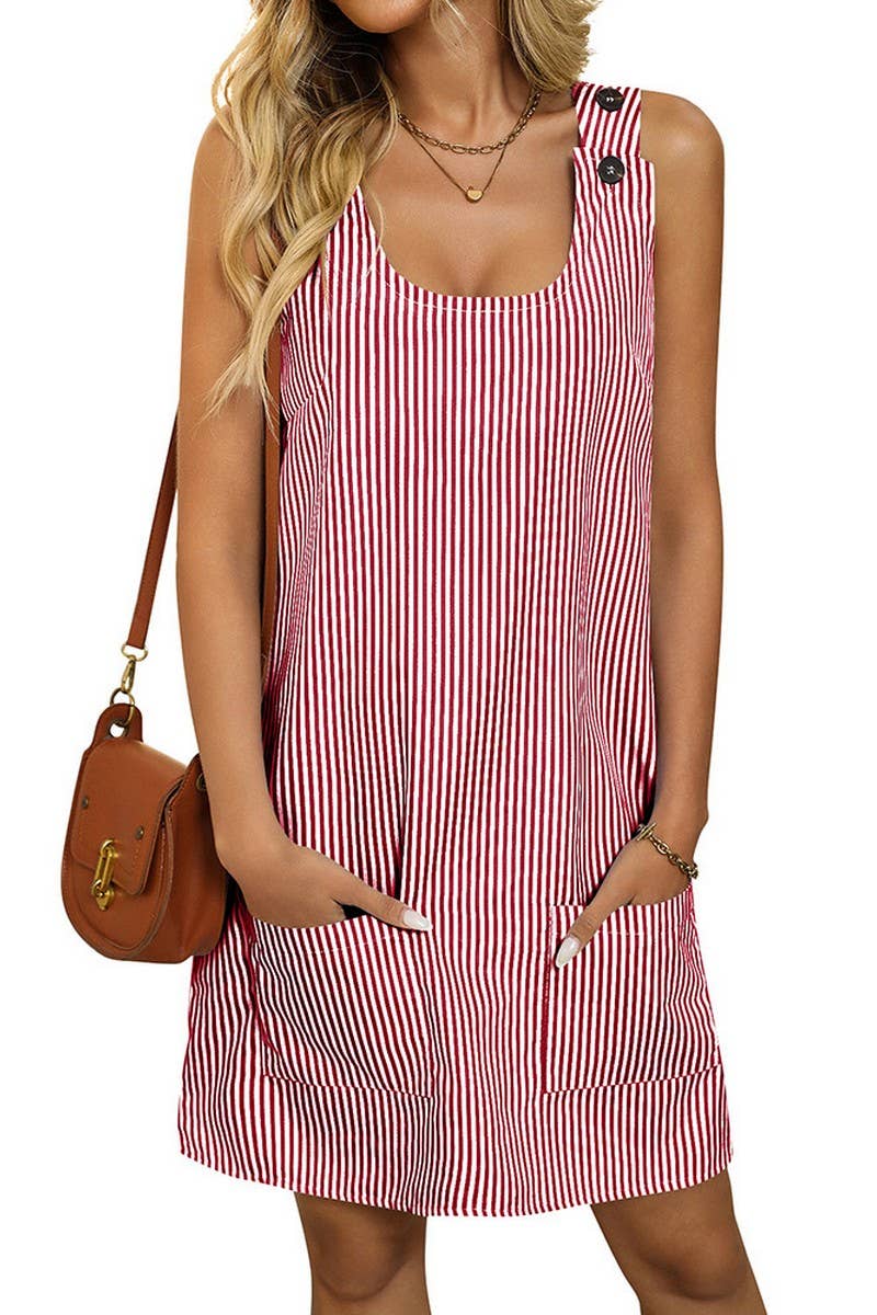 CWDSD7455_SUMMER NEW STRIPED BUTTON CASUAL DRESS
