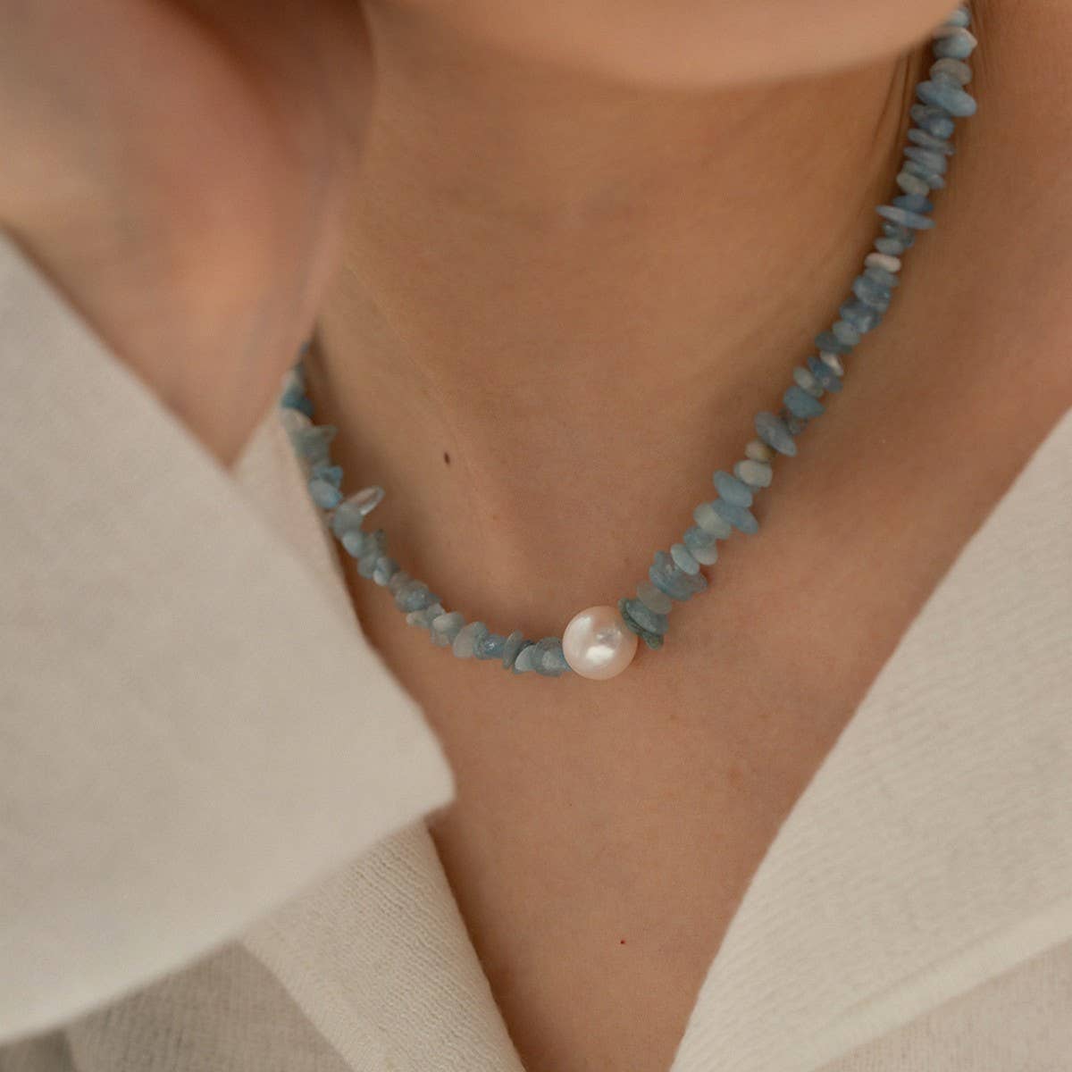 NAVY BLUE MULTIFUNCTIONAL GRAVEL PEARL NECKLACE