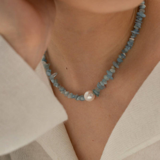 NAVY BLUE MULTIFUNCTIONAL GRAVEL PEARL NECKLACE