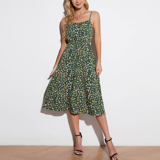 Sexy backless floral halter dress