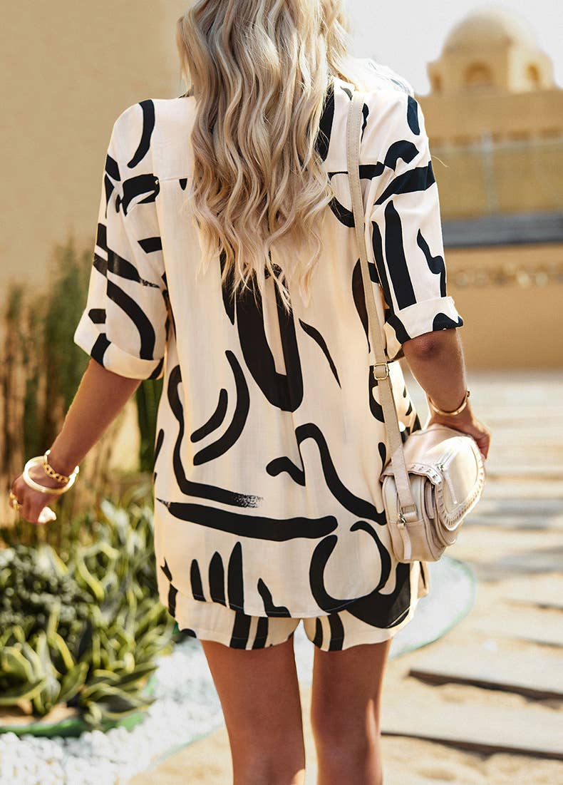 LOOSE CASUAL SHIRT AND SHORTS TWO-PIECE SET