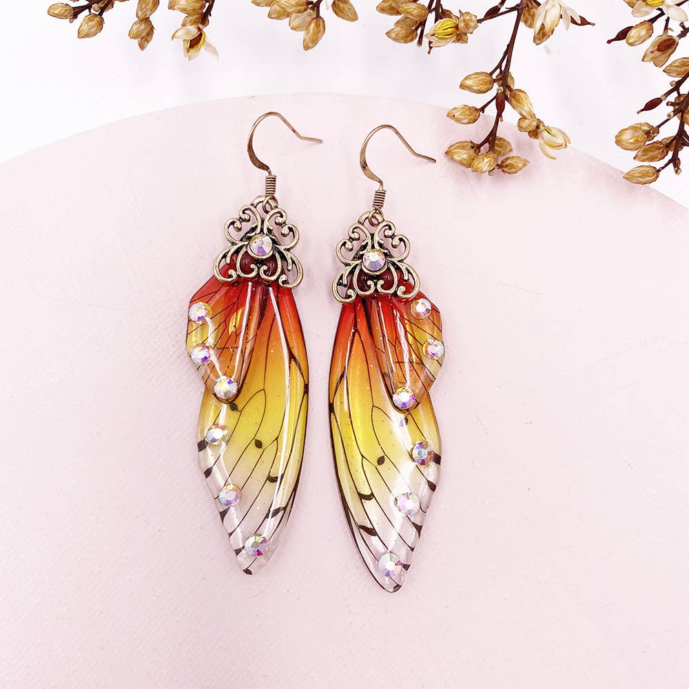 Elegant long earrings with cicada wing wings