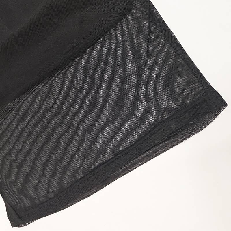 Solid color fit line neck gauze long sleeve top