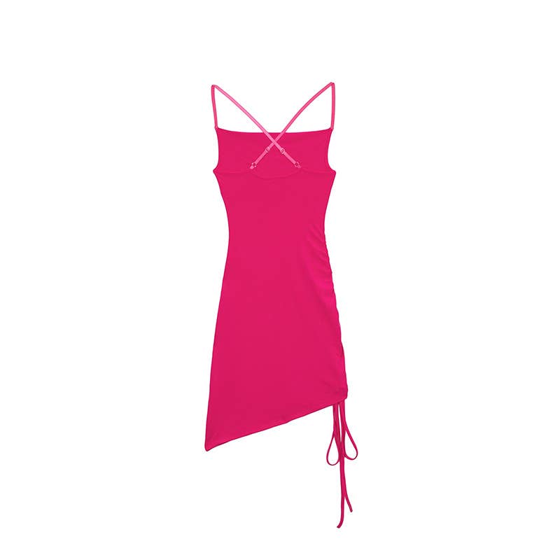 Pleated irregular sexy bag hip halter dress