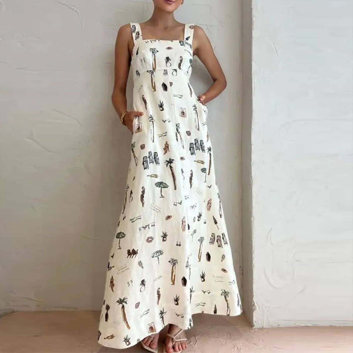 Sexy print sleeveless strappy halter swing  dress
