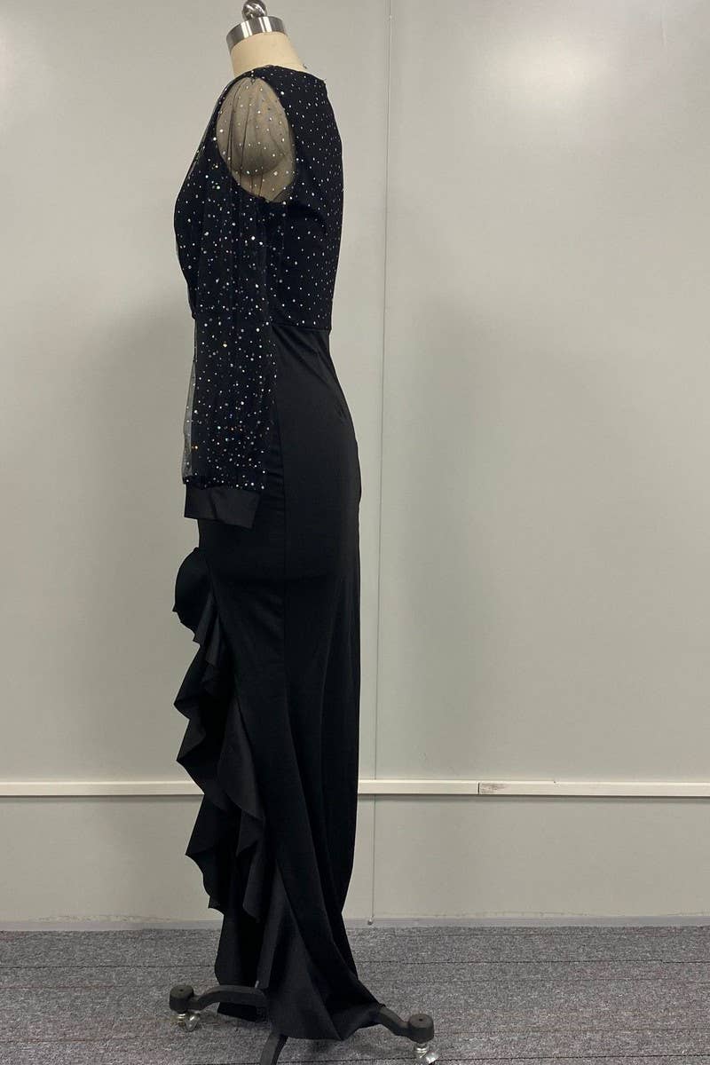 CWDMD5418_ELEGANT BLACK STRAPLESS BOHEMIAN MAXI DRESS