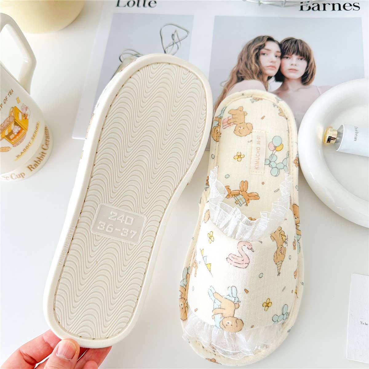 WOMEN'S LINEN BOTTOM NON-SLIP HOME SLIPPERS