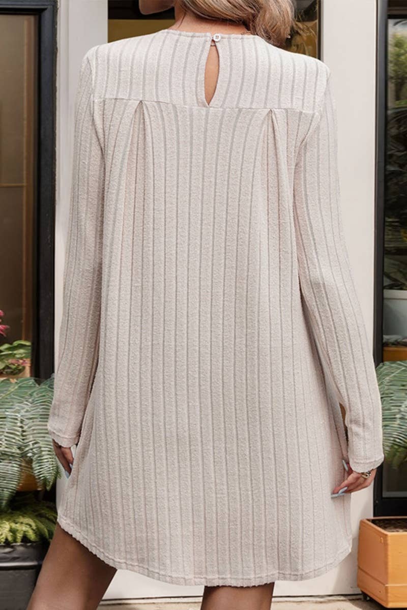 CWDSD6542_CREW NECK LONG SLEEVE PATCHWORK DRESS