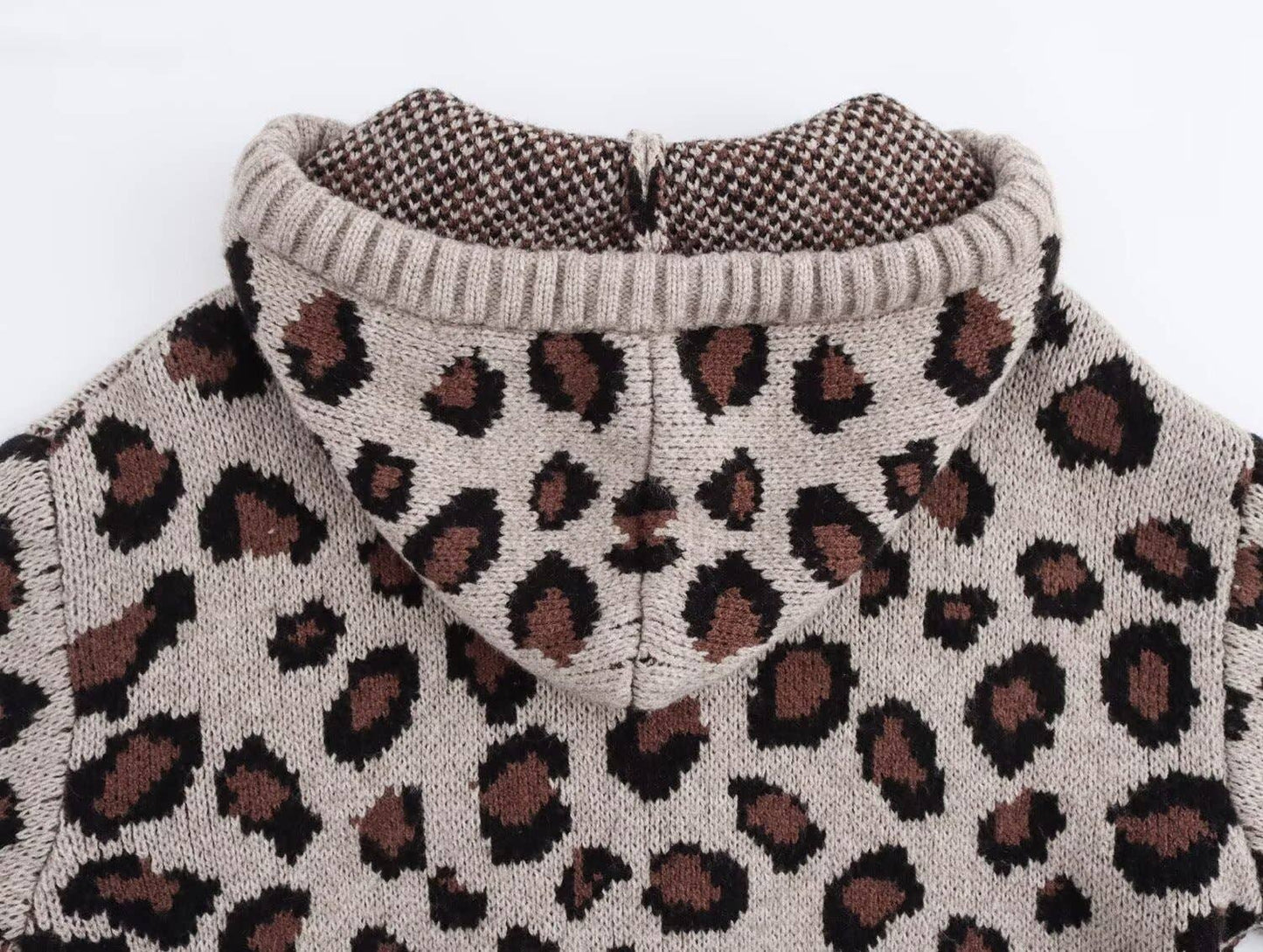 LEOPARD PRINT JACQUARD HOODED KNIT JUMPER